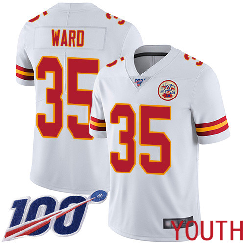 Youth Kansas City Chiefs #35 Ward Charvarius White Vapor Untouchable Limited Player 100th Season Football Nike NFL Jersey->youth nfl jersey->Youth Jersey